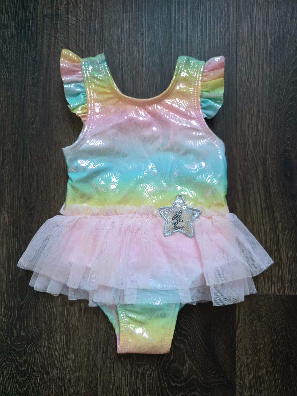 Penelope Mack pastel rainbow ruffle tutu one-piece swimsuit